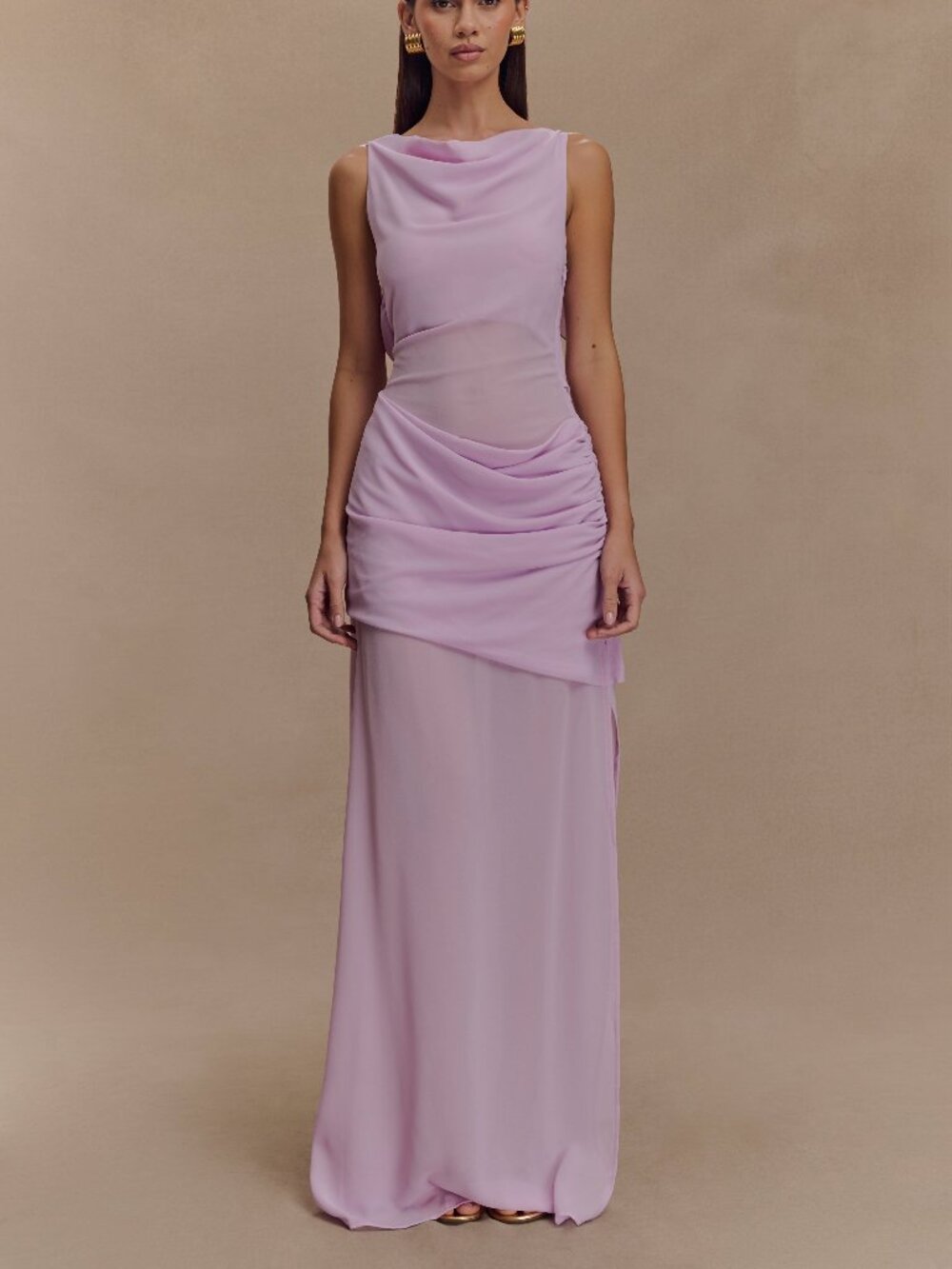 MESHKI Giulia Lilac Chiffon Draped Maxi Dress